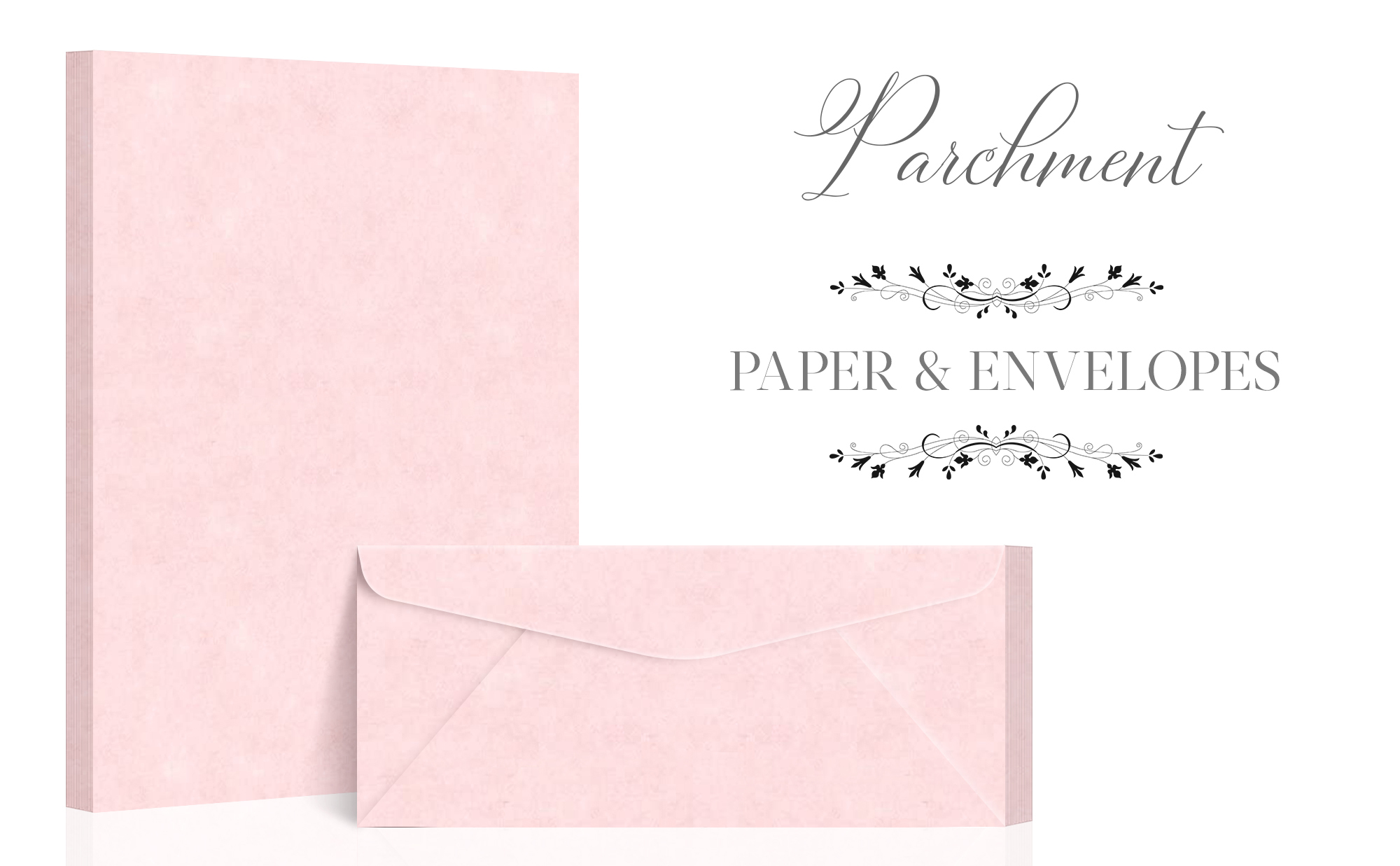Matching 8.5 x 11 Paper & #10 Envelopes, Imitation New Ice Pink Parchment  Finish – Great for Letters, Invitations, Business Documents, 24lb Text, 90  GSM